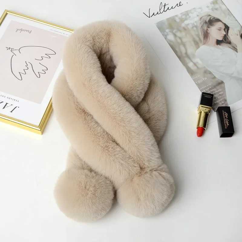 Women Fashion Autumn and Winter Newest Warm Scarf Fur Rabbit Plush Thick Scarf Solid Color Fur Ball Cross Clothes AccessoriesJ251129