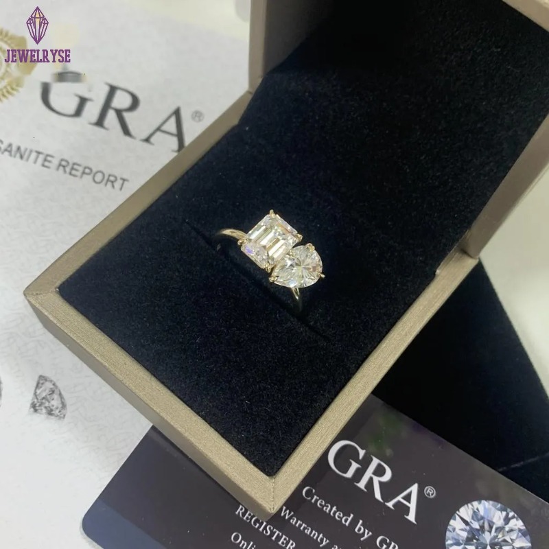 2025 Emerald and Pear Cut Graceful Diamond Engagement Ring 14K/18K Yellow Gold Wedding Ring Toi Et Moi Style