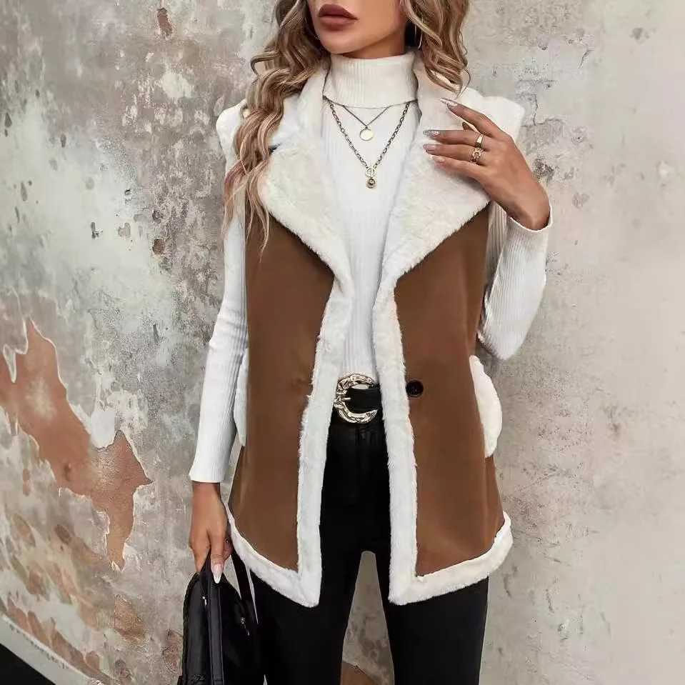 European American Fashion Womens Color-coded Sleeveless Casual Trendy Loose Turn-down Collar Loose Vests Female Clothes CoatsT251129