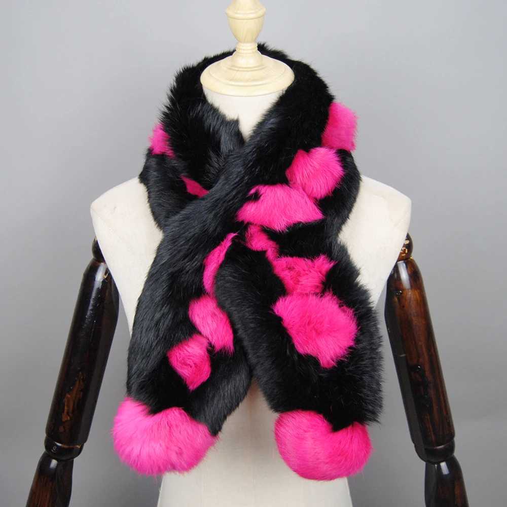 2025 New Arrival Winter Real Rabbit Fur Scarf Women Long Warm Genuine Rabbit Fur Scarves Female Knit Fluffy Pompoms Fur ScarvesJ2511291