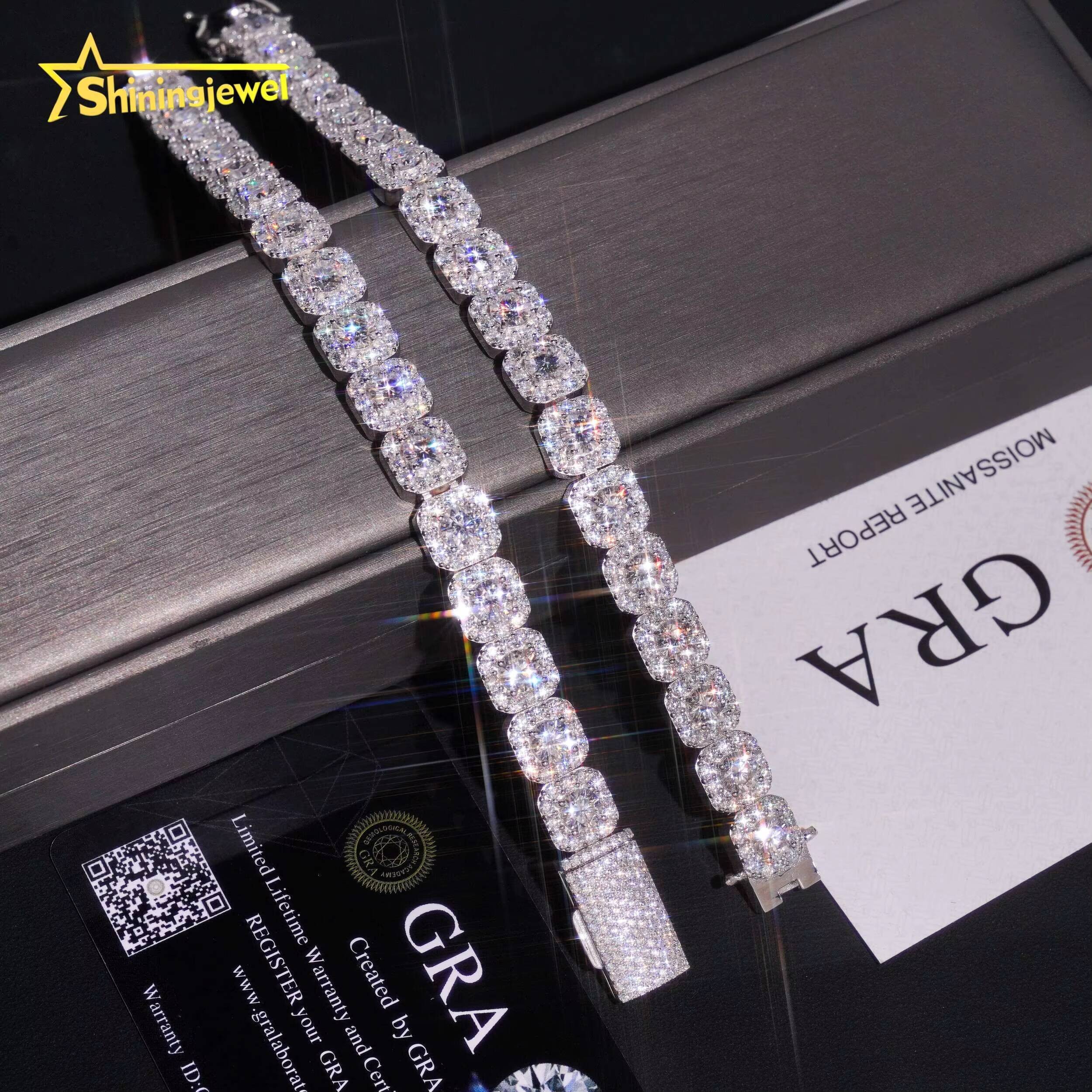 10mm Iced Out Halo Sugar Bracelet 925 Silver Cuban Bracelet Hot Sale Moissanite Diamond Miami Bracelet Hip Hop Jewelry