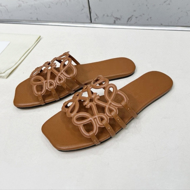 Fashion Women Petal Anagram Slippers Sandals Hotel Flats Sliders Beautiful Leather Hollow Out Designer Shower Non-slip Slipper Eu 35-43