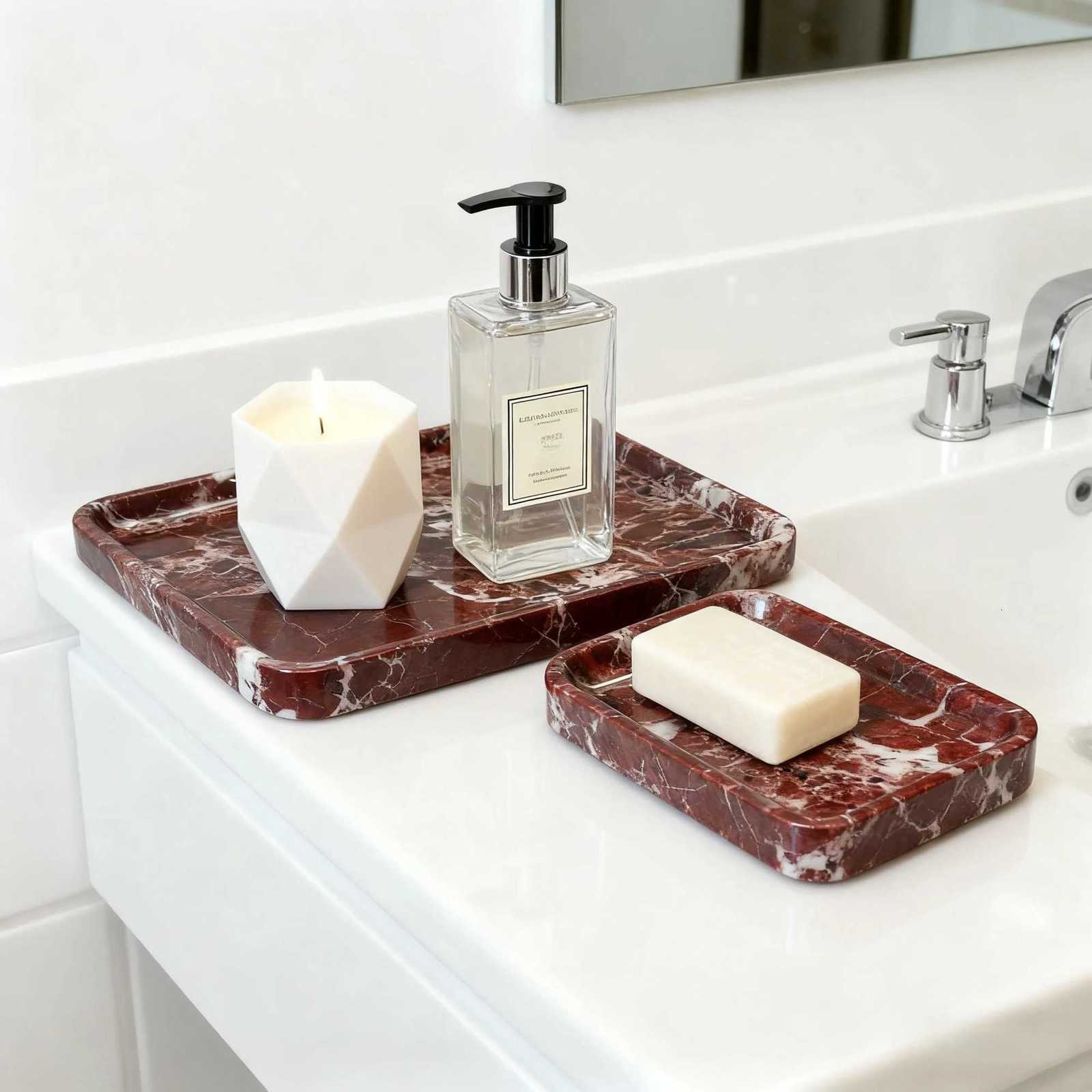 Natural Purple Marble Tray Rectangular Stone Dish for Vanity Bathroom Counter Versatile Organizer for Makeup Jewelry Y251129