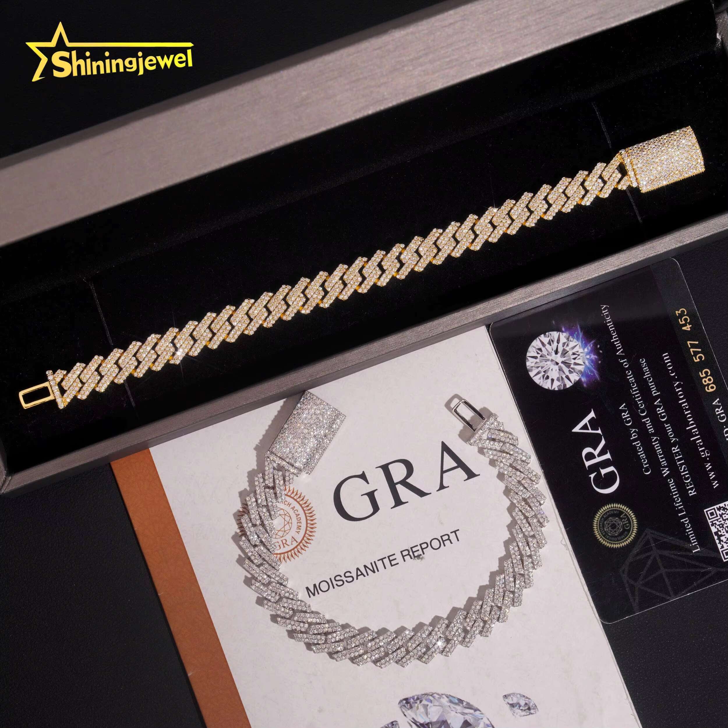 Stocks 10MM Rapper Bracelet 925 Sterling Silver Gold Plated Hip Hop Jewelry VVS D Color Moissanite Cuban Link Bracelet