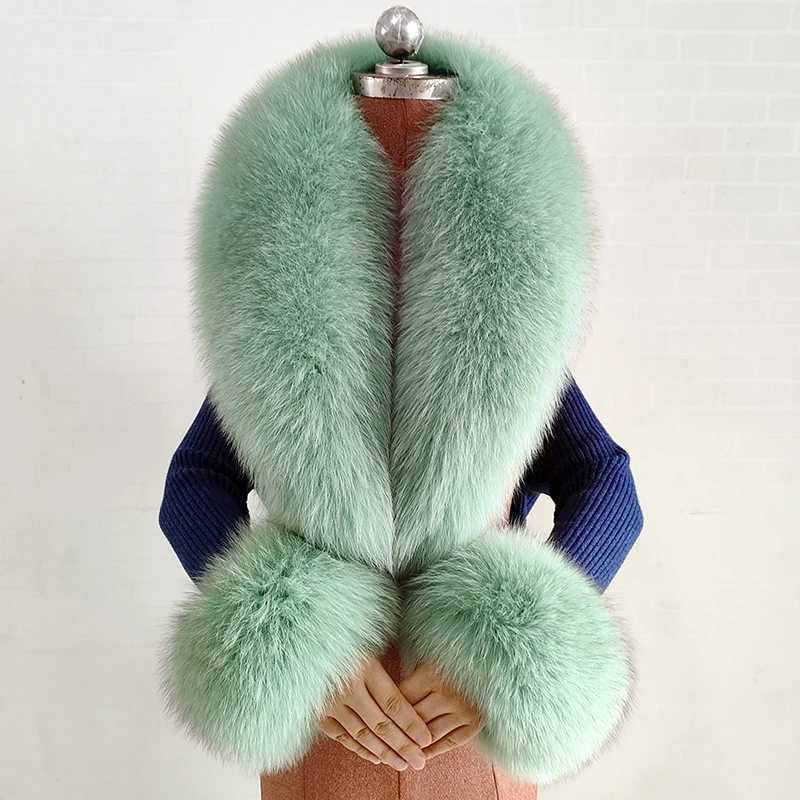 Winter Natural Fox Fur Scarf And Cuff Set Women Jacket Fur Collar Authentic Neck Warm Scarves Luxury Fluffy Fox Fur ShawlJ251129
