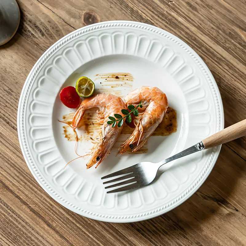 Luxury 82Inch Ceramic Shallow Plate Japanese Premium Ceramic White Plate Household Vegetable Round Dish Tableware Western Tray Y251129