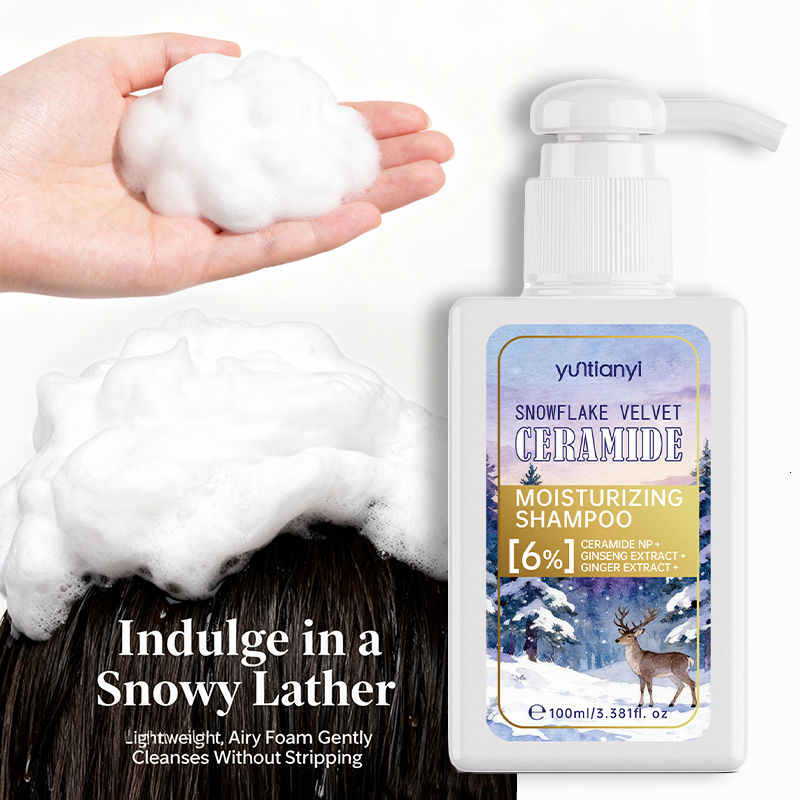 Snowflake Velvet Ceramide Moisturizing Shampoo, Ginger Extracts, 100ml Hydrating Hair Care Product for 72H Long-Lasting Moisture & Silky Soft Hair