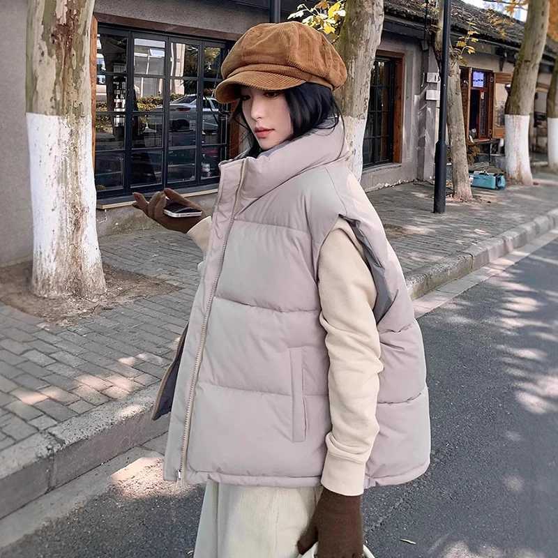 Fashion Double Sided Womens Cotton Vest Autumn Winter Stand Collar Thick Sleeveless Jacket Solid Color Loose Warm WaistcoatT251129