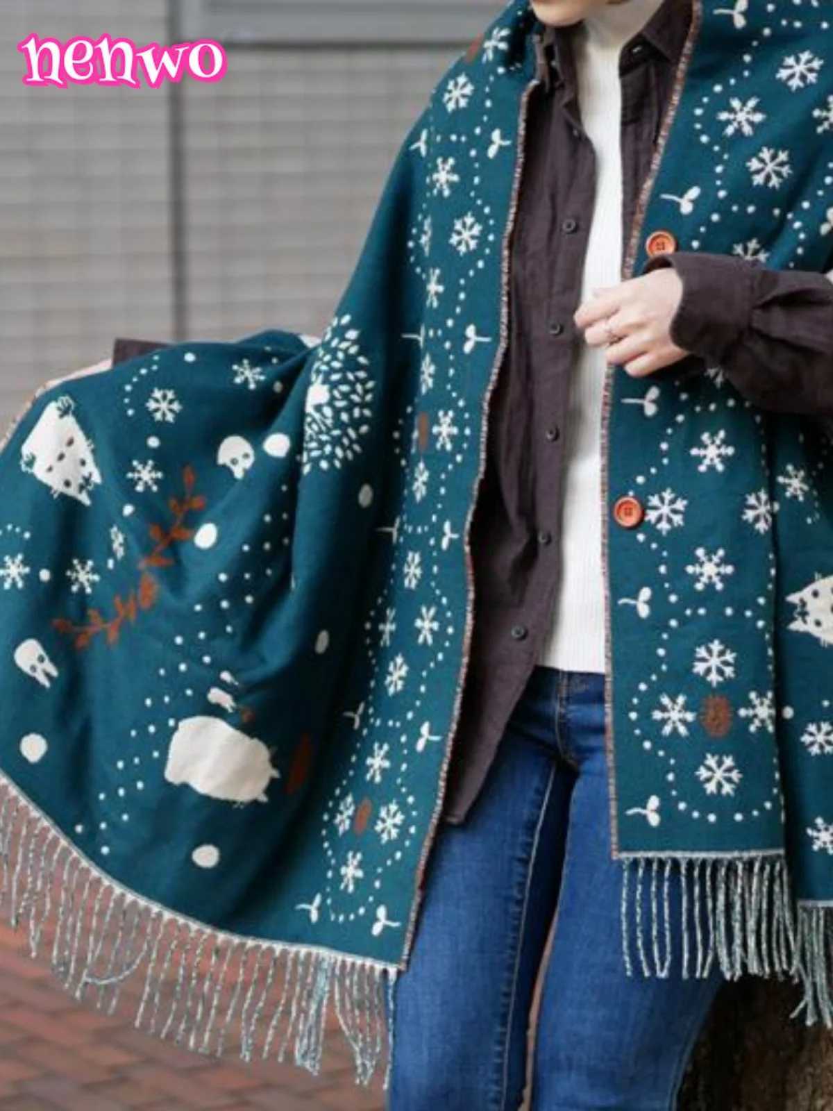 Scarfs Niche Scarf Shawl Fashionable Versatile Cute Cartoon Thickened Double-sided Winter Warm Button Scarf Girls Dual-purposeJ251129