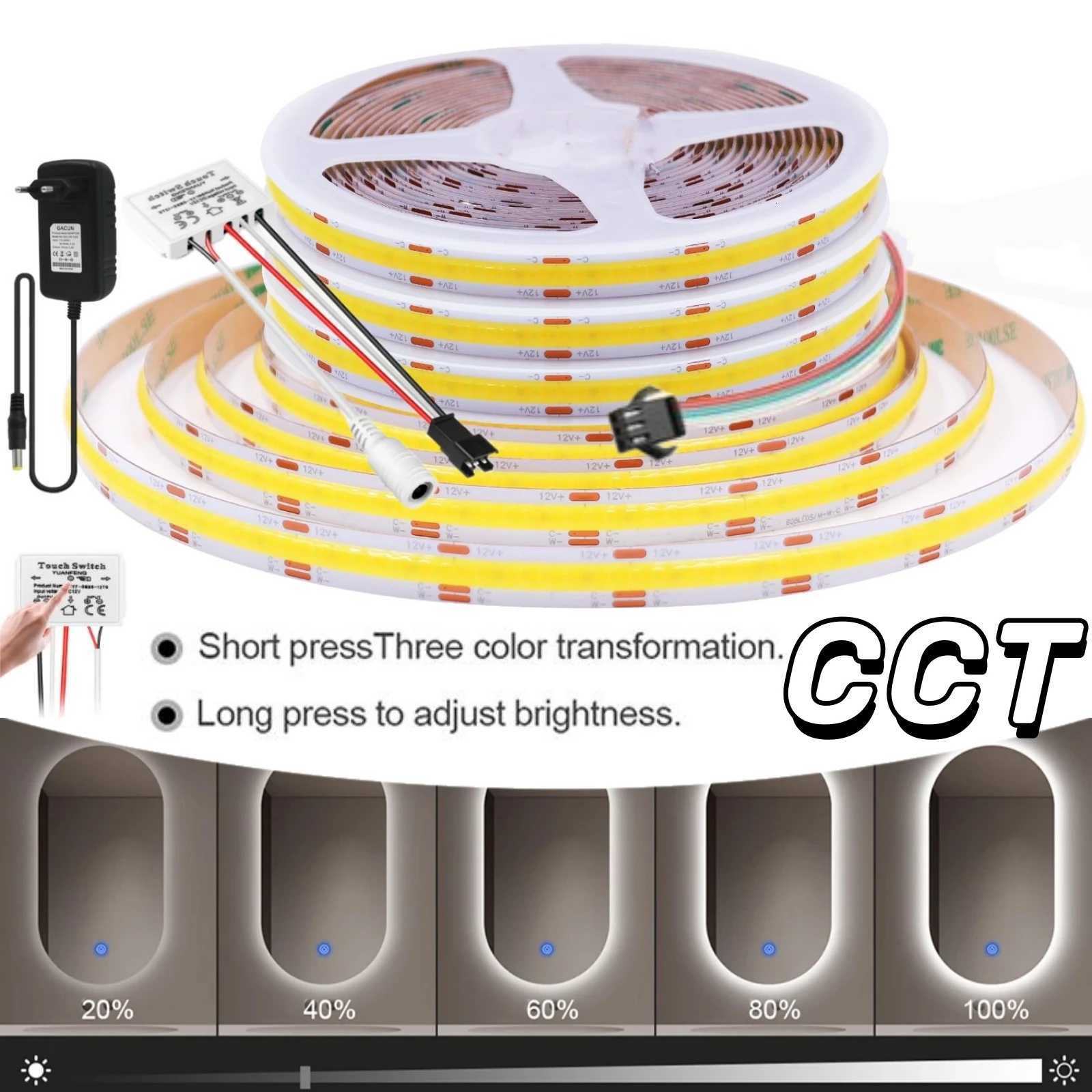 CCT COB LED Strip Light With 15keys RF Wireless Remote Controller RA90 Dimmable Adjust Brightness WWCW Dual Color Linear Tape M251129