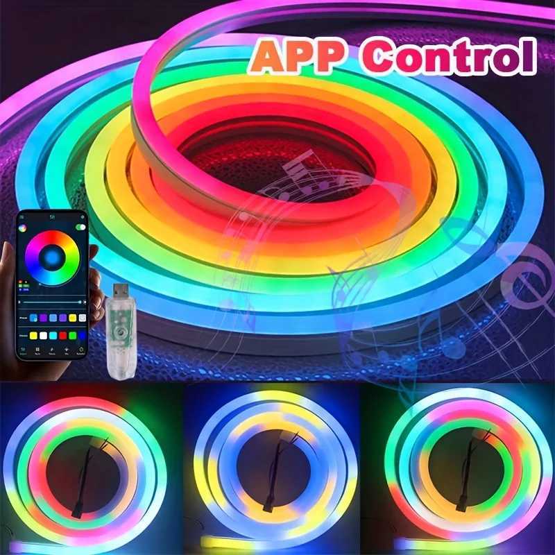 WS2812b LED Neon Light Strips RGBIC APP Color Changing Music Sync DIY Flexible Light Strips for Christmas Atmosphere Decorations M251129