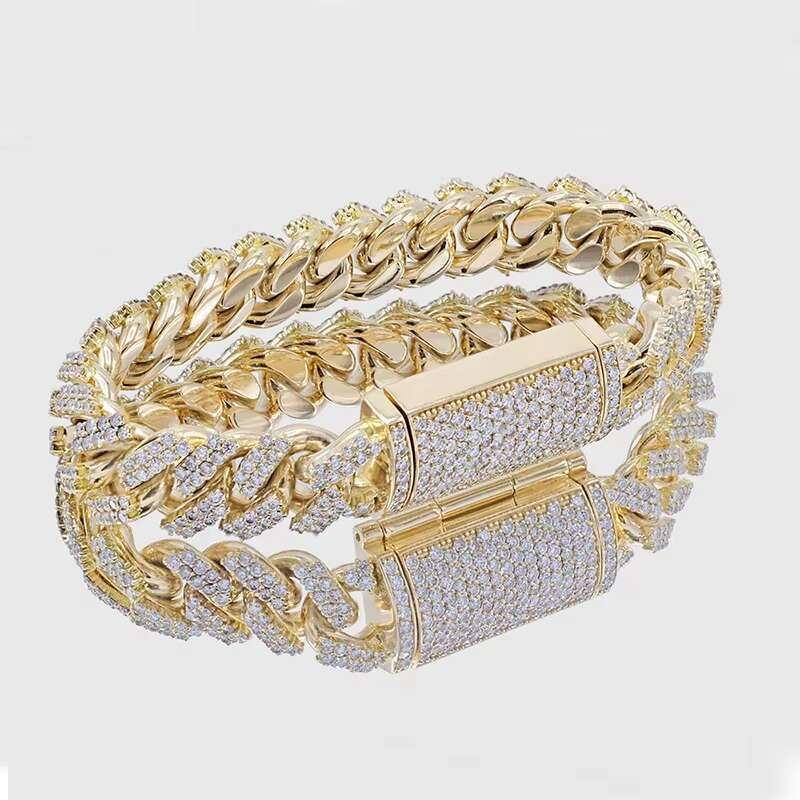 Pass Diamond Tester Vvs Moissanite Iced Out Sterling Silver Cuban Bracelet