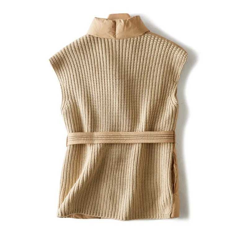 Womens 90 White Duck Down Fall/Winter New V-neck Belt Down Vest Lightweight Warm Fashion Korean Womens JacketT251129