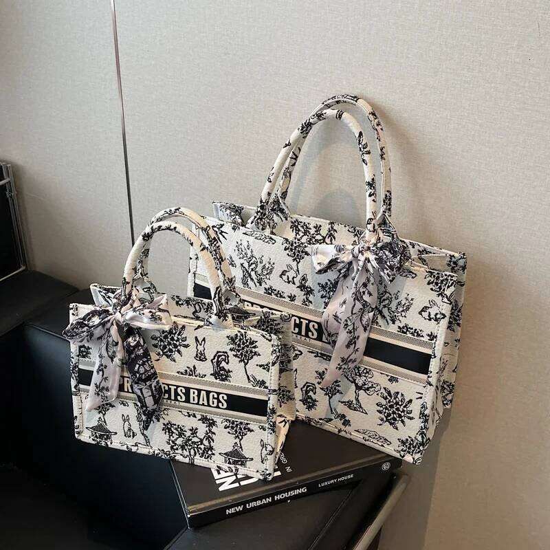 Luxury Handbag for Women's Fashion Brand Designer Jacquard Embroidery Female Girls Shopper Canvas Tote Shoulder Bag