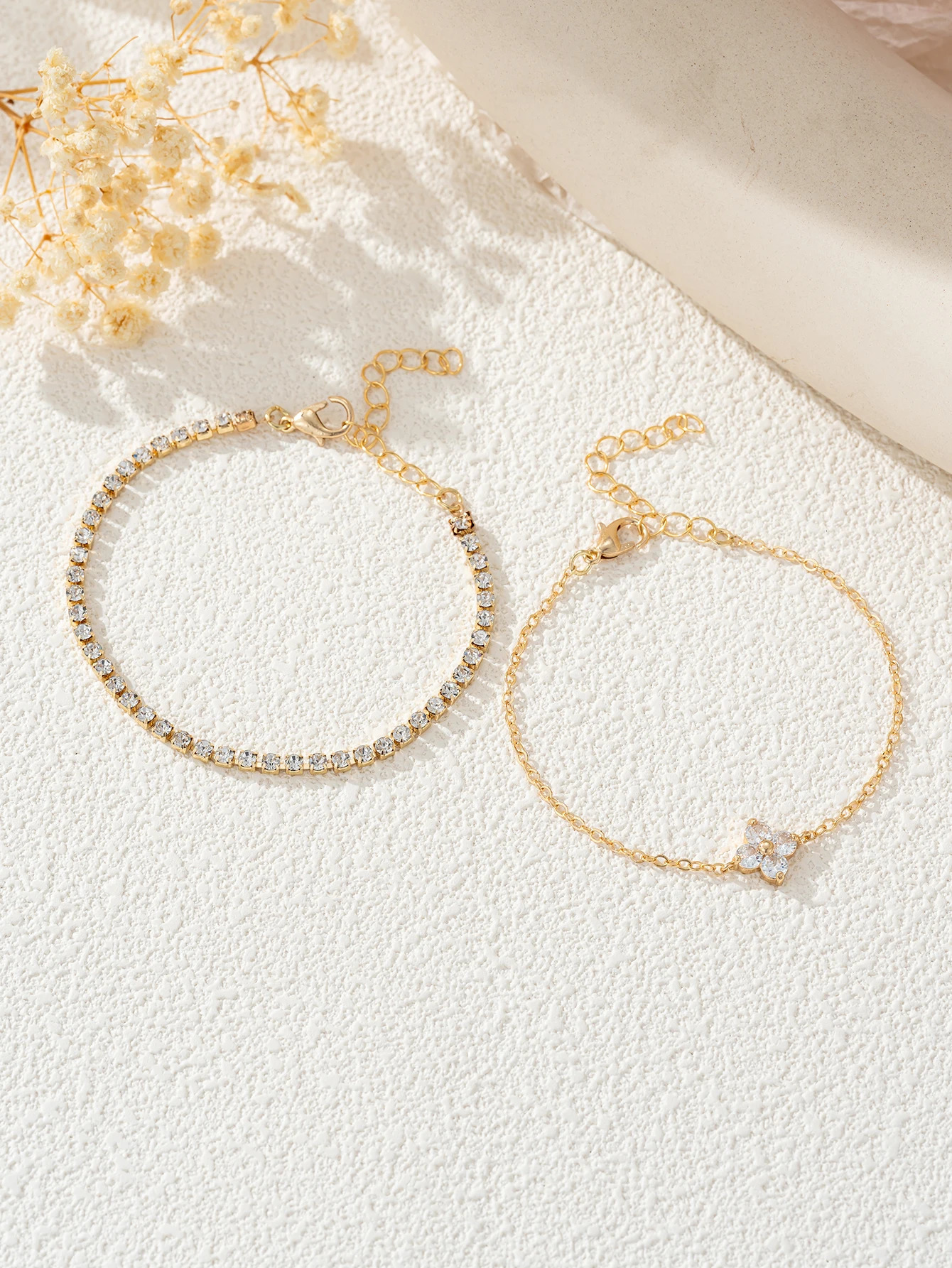 2pcs Simple Cubic Zirconia Flower Water Chain Womens Bracelet Set Daily Office Jewelry251128