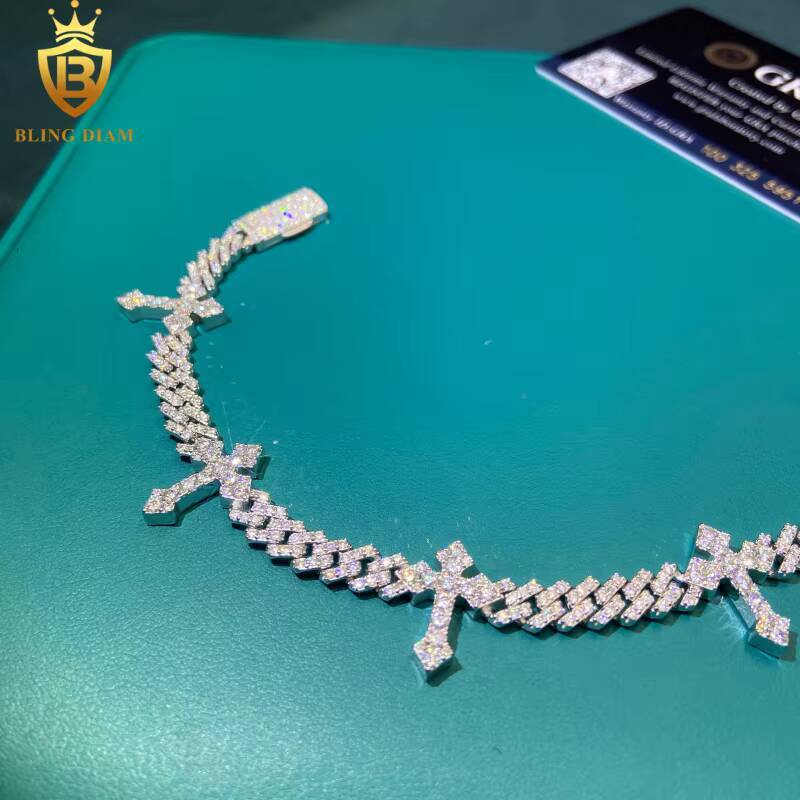 925 Silver 6mm Cross Hip Hop Cross Cuban Bracelet for Men Women Fashion Moissanite Cross Cuban Link Chain Bracelet