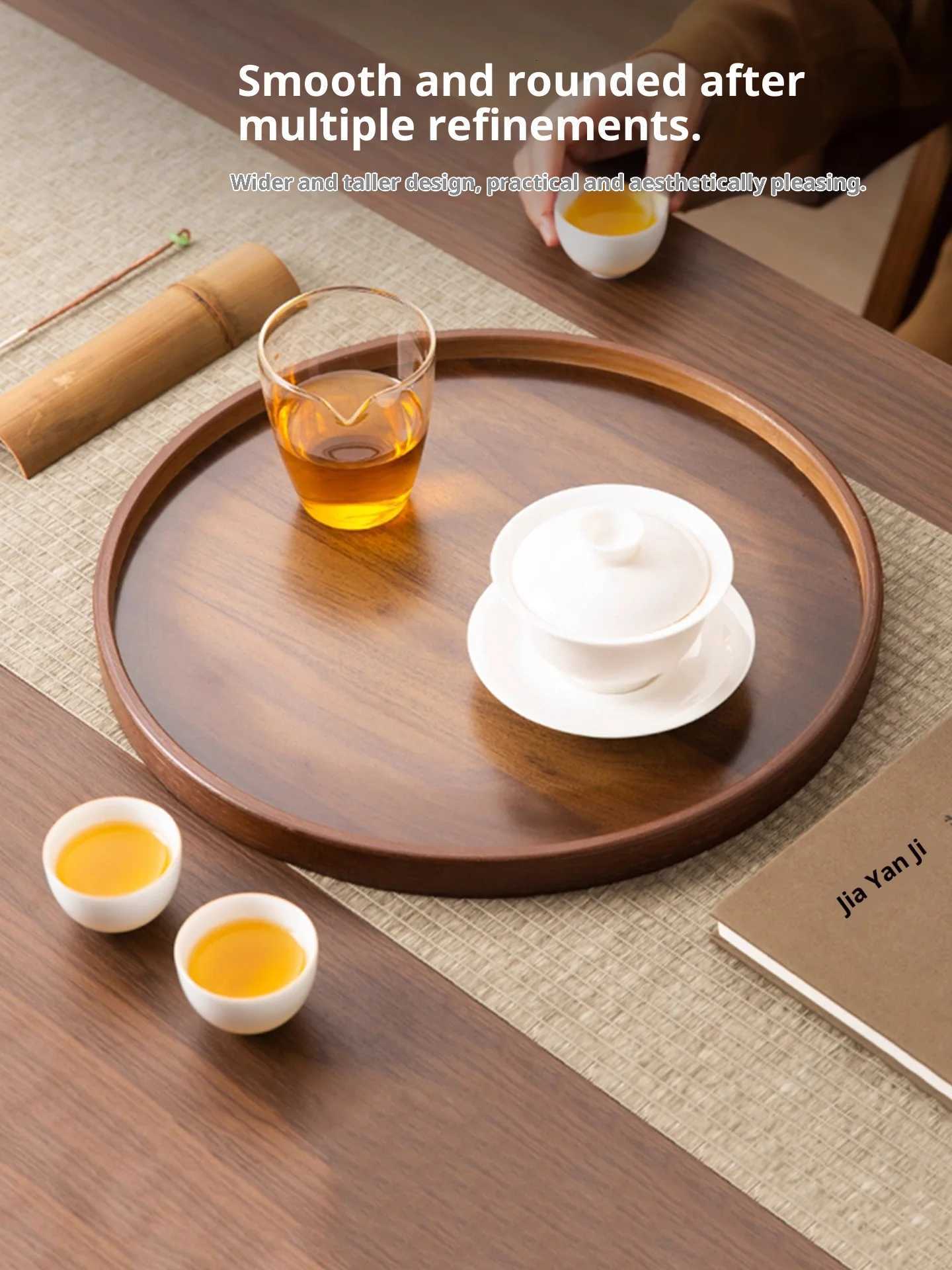 Gianxi Walnut Wood Commercial Tea Tray Home Fruit Cake Round Plate Japanese Tea Cup Storage Tray Y251129
