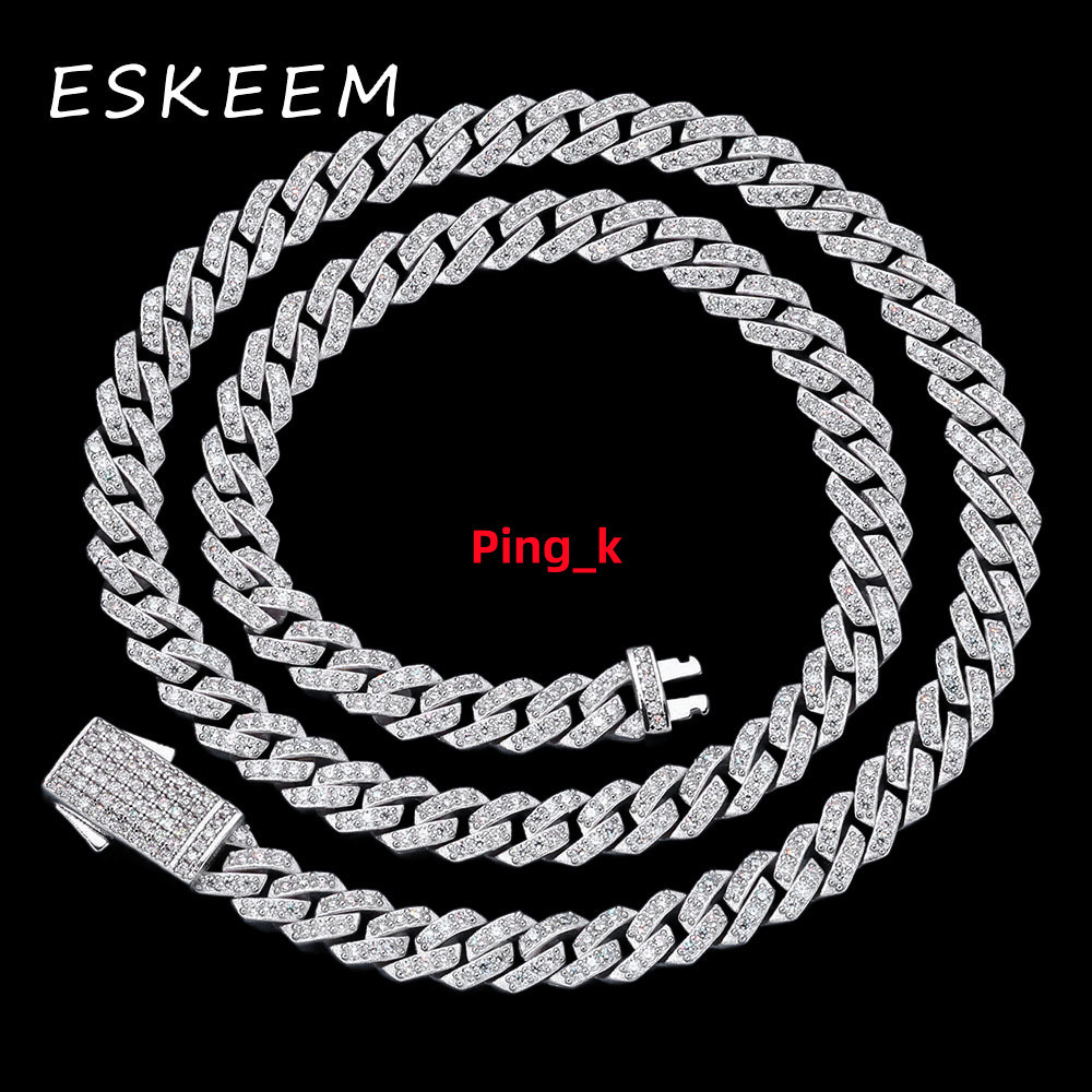 Fine Jewelry Pass Diamond Tester Iced Out Prong Setting Vvs Moissanite 8mm Cuban 925 Sterling Silver Cuban Link Chain Necklace
