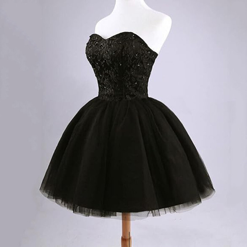 Bridesmaid Dresses Black Mini Short Tulle Party Dresses Pretty Strapless Beading Lace-Up Back Short Homecoming Dress Sweet 16 Dresses