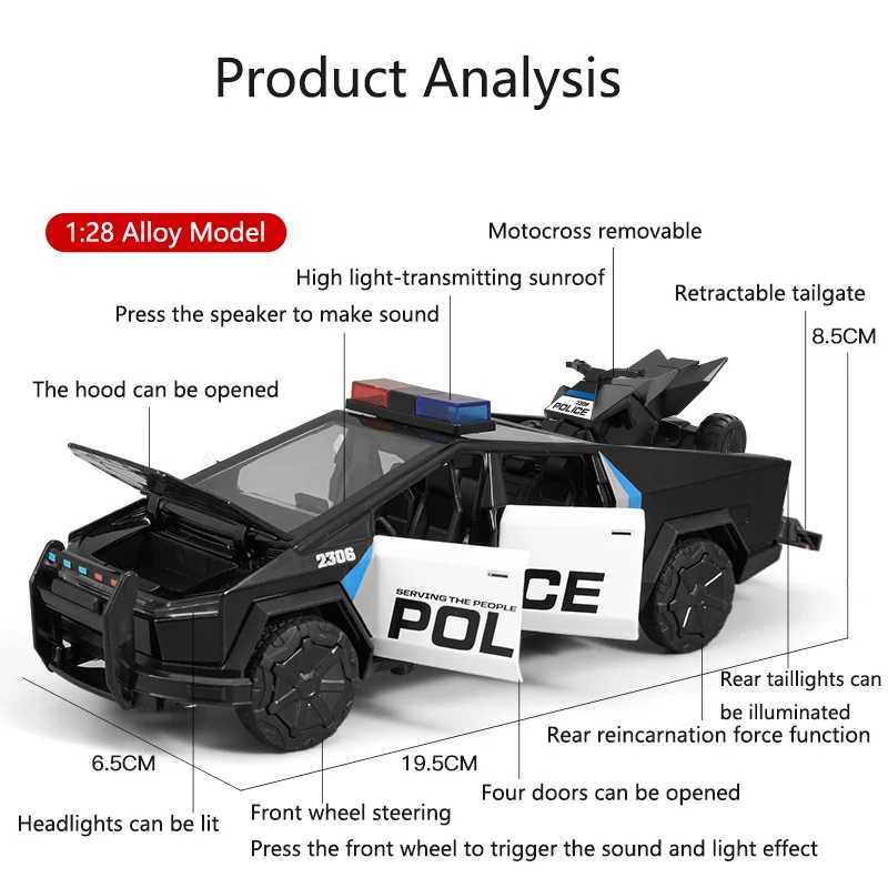 128 Simulated Police Pickup Alloy Car Model Sound And Light Pull Back Toy Car Off-Road Vehicle Boys Collection Ornaments Gift J251129
