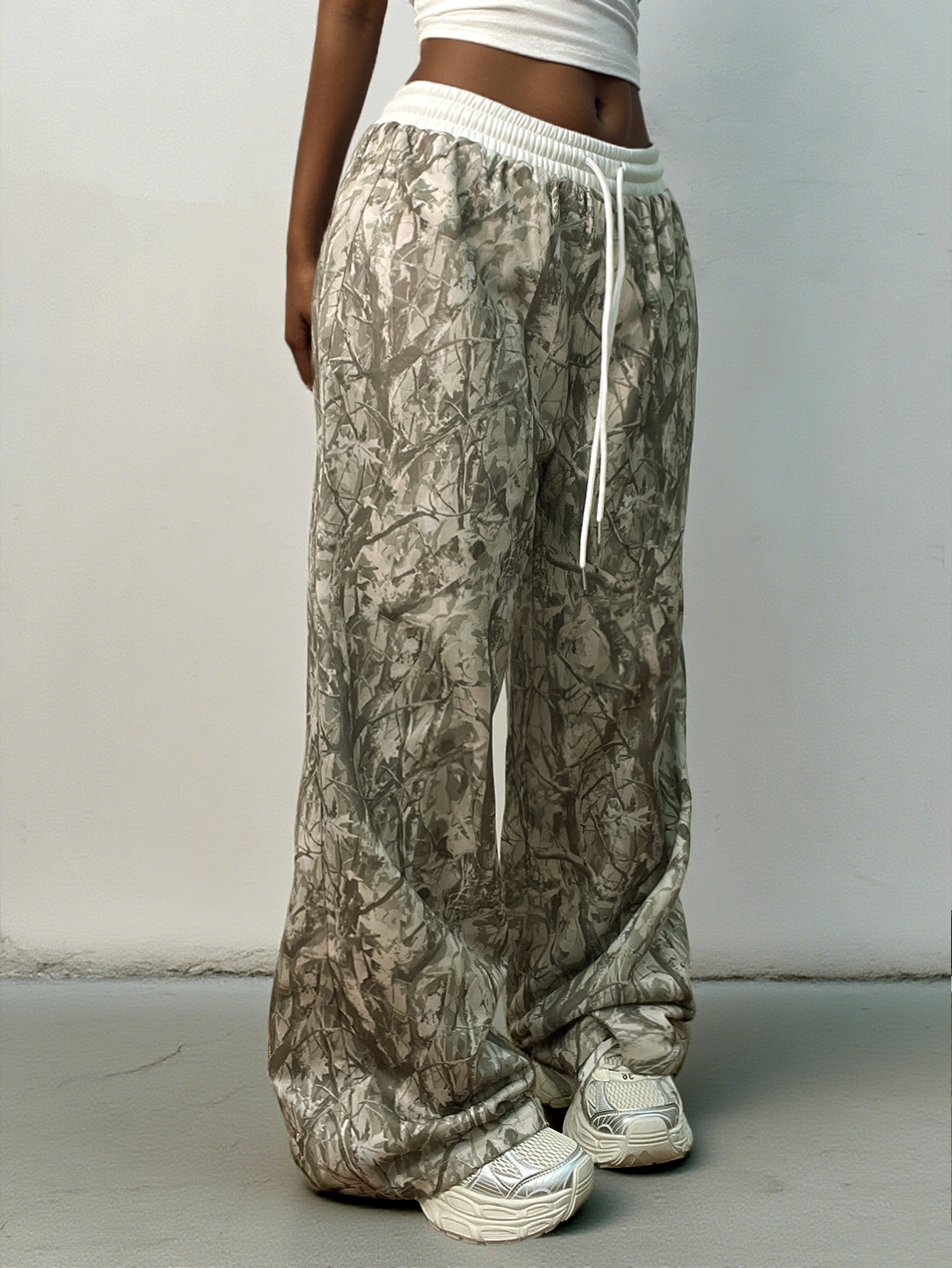 Women's Tree Print Wide-Leg Pants: Young Fashion Style, Casual Comfortable Loose-Fit Trousers with Digital Pattern, Elastic Waist Daily Wear Bott