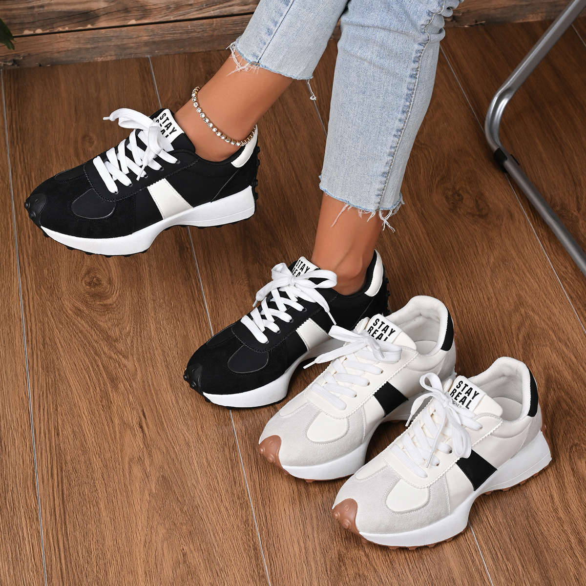 Free Shipping Retro Thick Sole Casual Shoes for Women Comfortable and Breathable Black White design Sneakers with box
