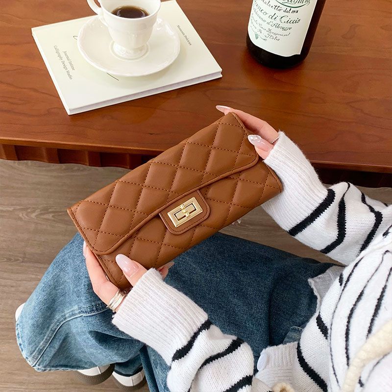 2025 new Diamond-patterned wallet with zipper simple women's wallet large capacity two-fold multi-card slot long-style wallet