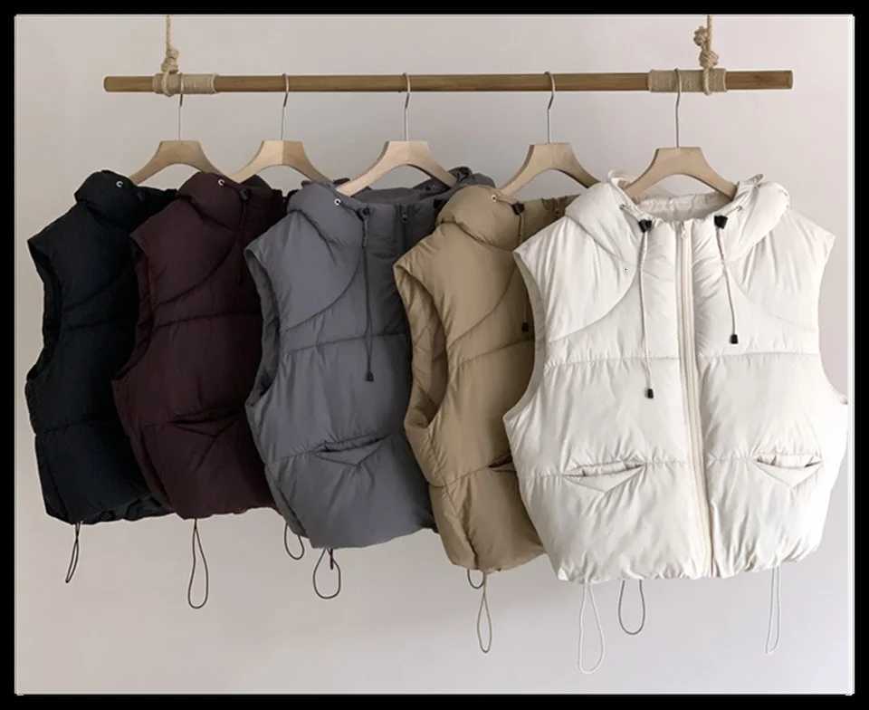 Women Autumn Winter Zip Up Vest 2025 Solid Sleeveless Fashion Hooded Waistcoat Lady Casual Street Thick Clothes Warm Outfit CoatT251129