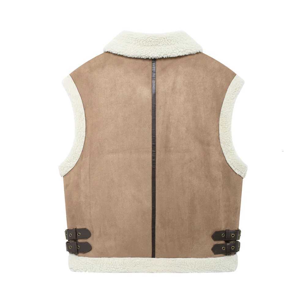 Autumn/Winter New Product Womens Casual Fur One Piece Collar Sleeveless Splicing Thick Fleece Zipper Coat VestT251129