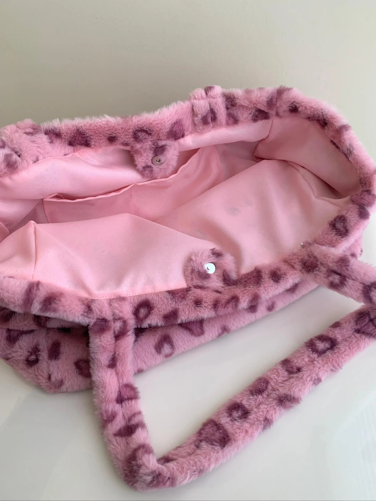 Pink Naughtin Leopard Soft Plu Tote Bag Large Capaci Bag Womens Handbag Sli Korean Sle Polyester Fiber251126