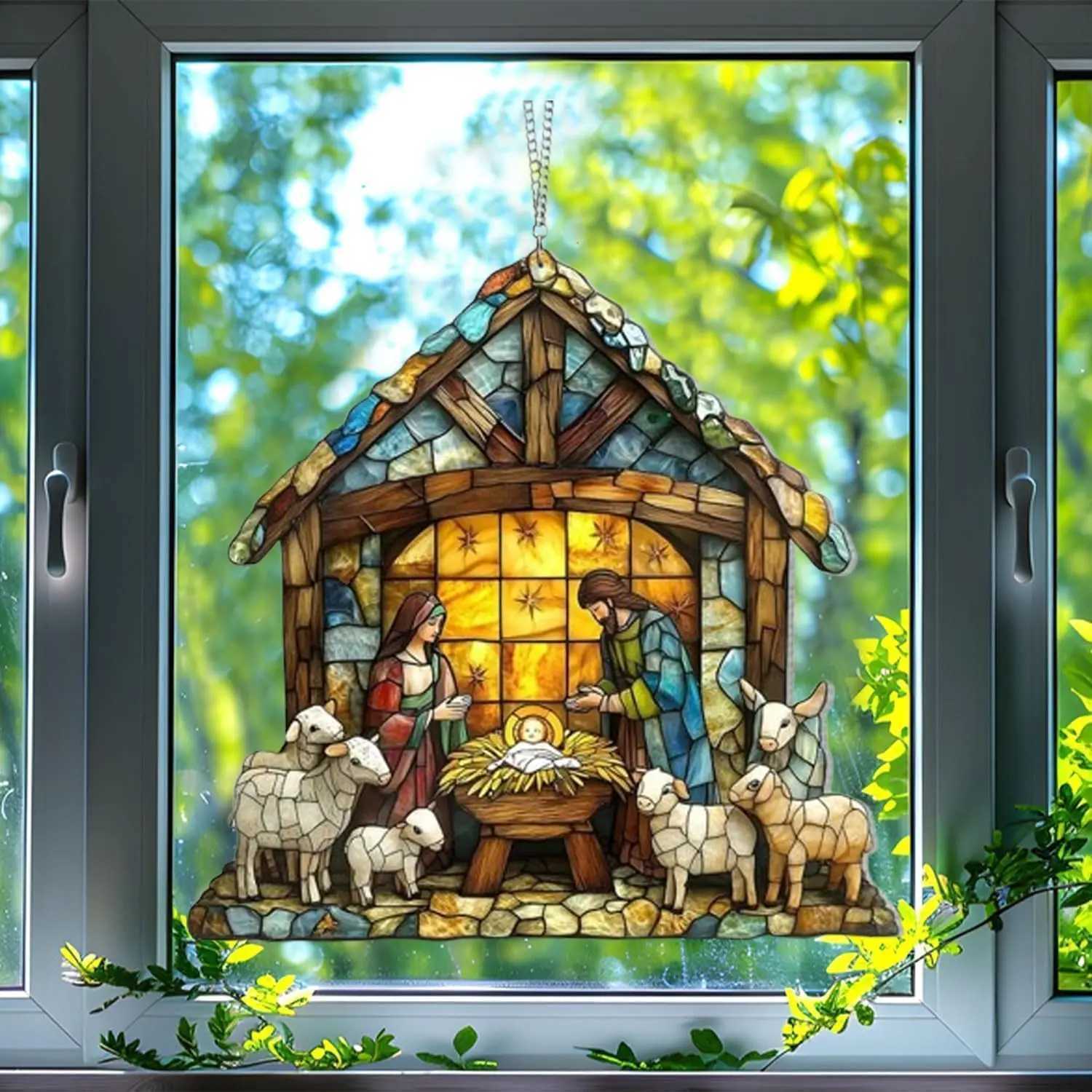 Nativity Scene Suncat Nativity Scene Stai Window Hanging Christmas Tree Nativity Hanging Religious Ornament H251129