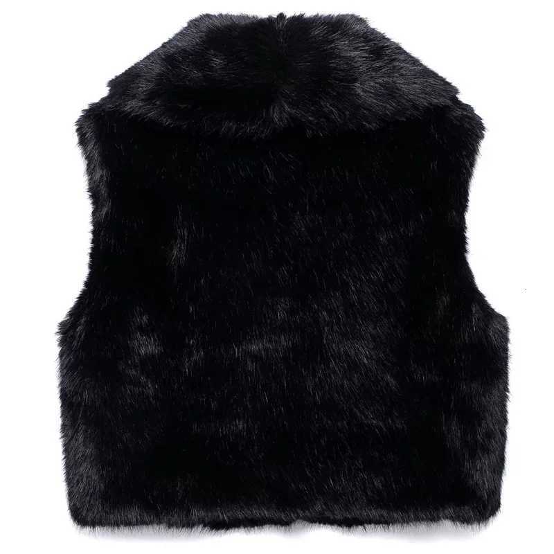 HXAO Black Faux Fur Coat Woman Autumn Winter Vests 2025 Fluffy Cropped Coats Stuffed Sleeveless Waistcoat Chic Hairy Warm VestsT251129