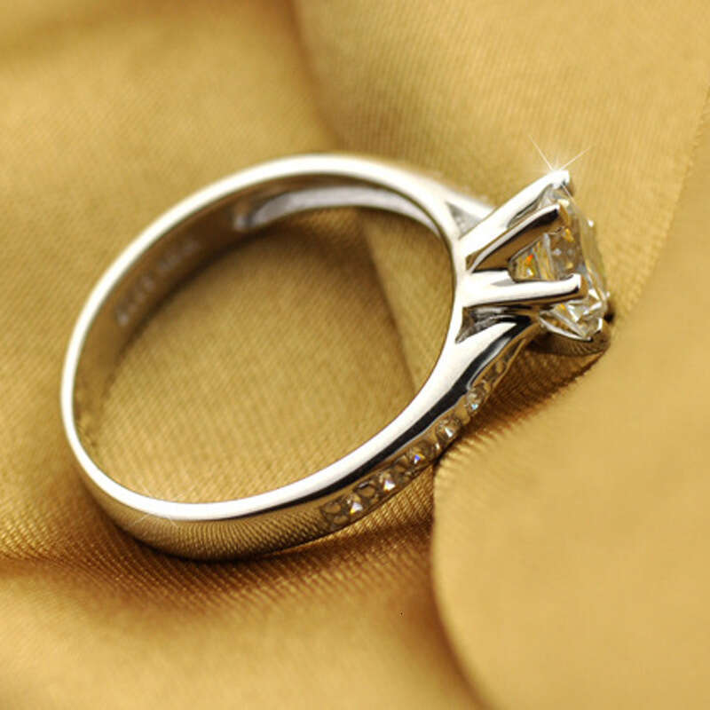 jz016 xianger silver new six claw jewelry simple 70 point ring imitation diamond womens japanese and korean version seeking wedding gift