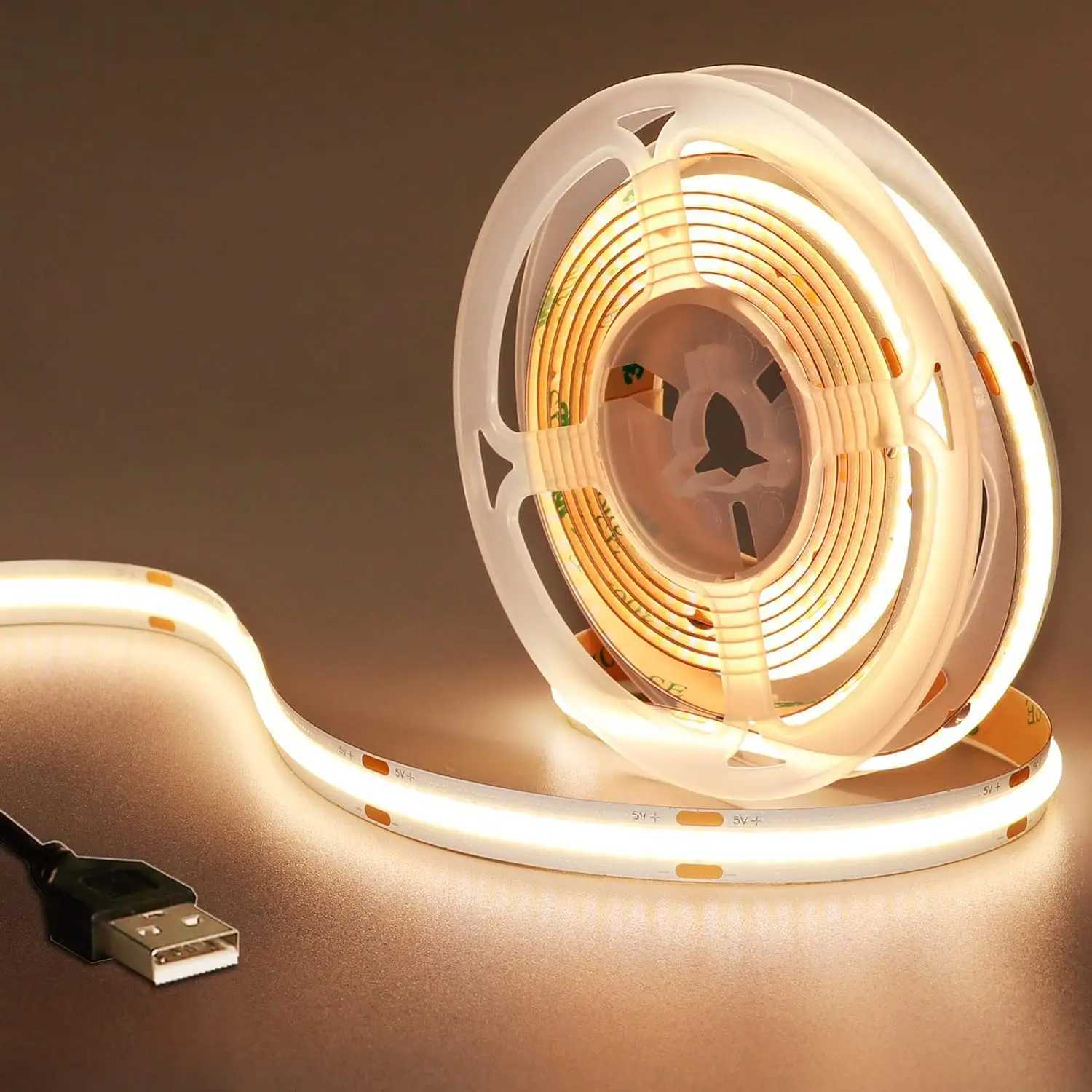 DC 5V USB LED COB Strip White Warm White LED Strip Light TV Background Lighting Tape Home Decor Lamp 1- 5m LED String Light M251129