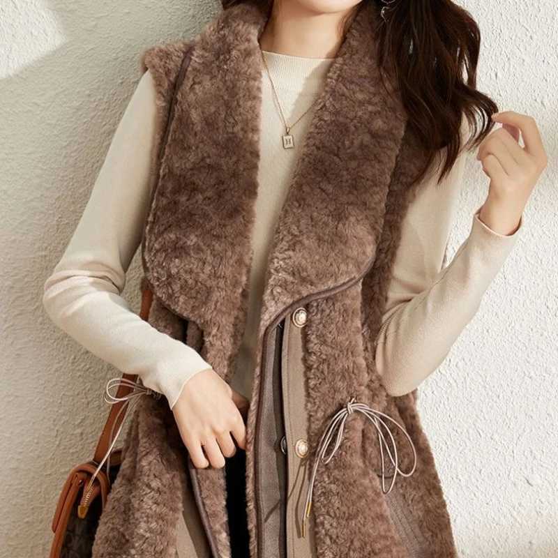 Splicing Lamb Plush Vest for Women Lightweight Padded Sleeveless Waistcoat Woman Coats on Sale New Outerwear Demi-season ElegantT251129