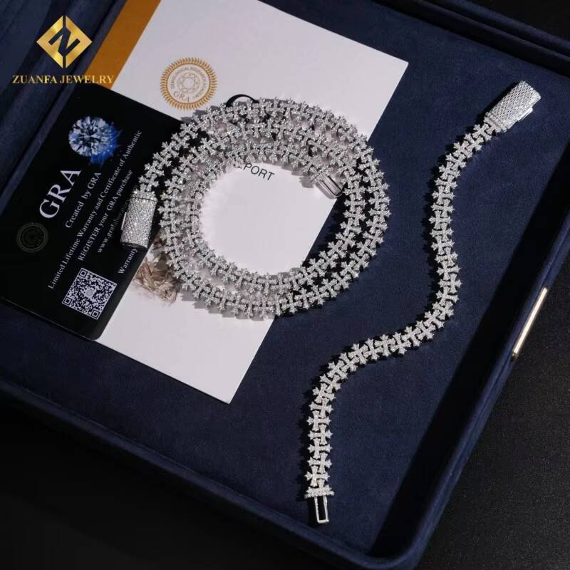 Fashion Hip Hop Style 85mm 925 Sterling Silver Moissanite Cross Cuban Link Chain Necklace Pass Diamond Tester Fire Jewelry GRA