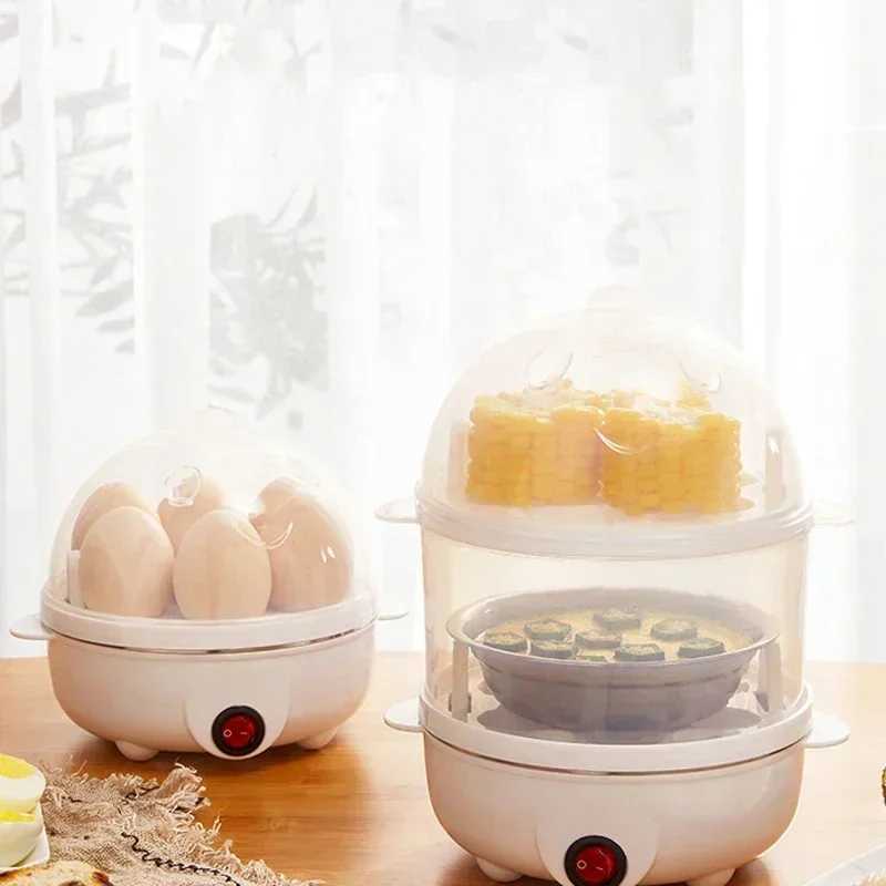 Multifunctional Electric Egg Cooker Steamer - Double Layer for Boil Poach Steam Eggs Veggies Compact Breakfast Appliance C251129