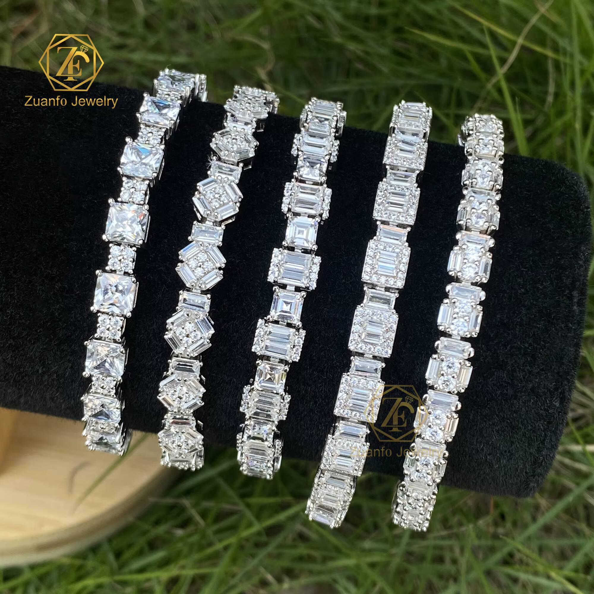 2025 Bling Princess Cut Moissanite Diamond 925 Sterling Silver Unisex Tennis Bracelet Gold Plated Iced Out for Gift