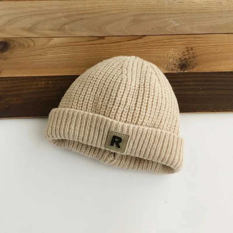 Vitnage Baby Brimless Hat Autumn Winter Letter Docker Cap Warm Knitted Solid Color Kids Boys Girls BeanieXJ251129
