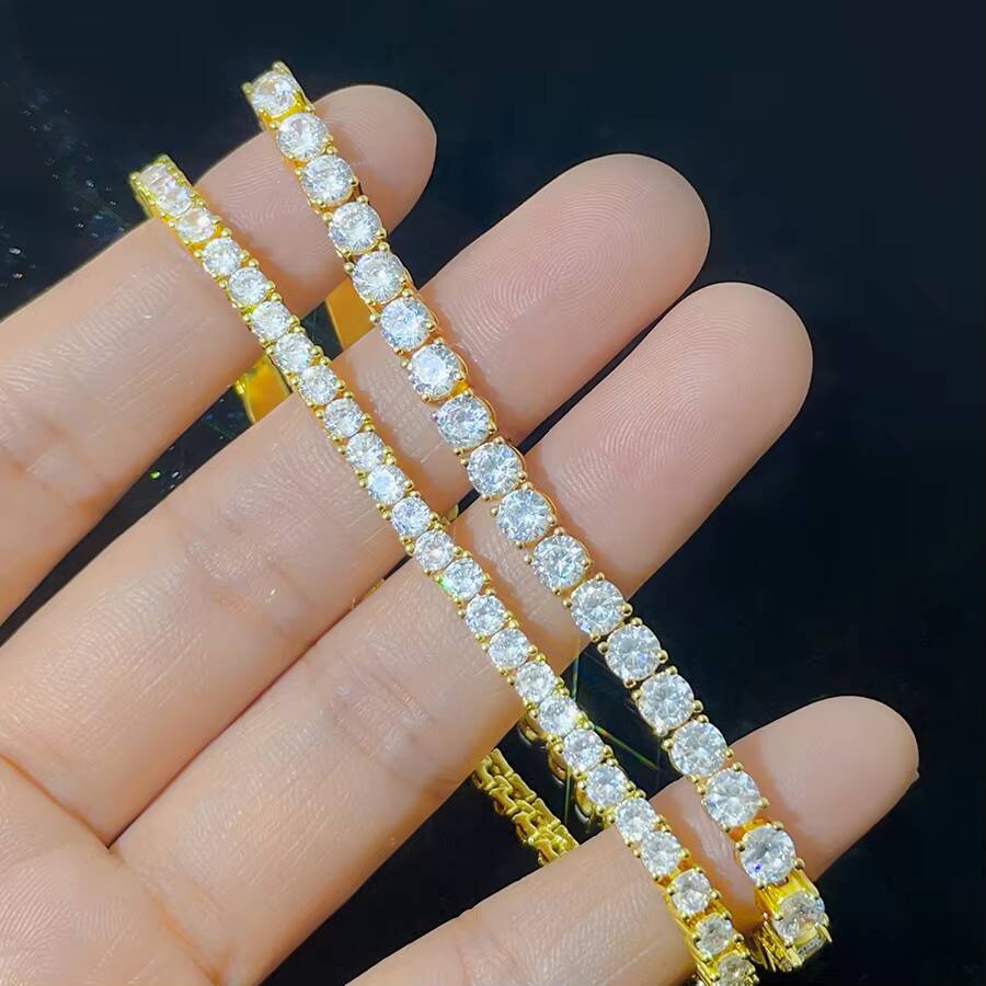 Classic Women Bracelets 3MM HandWork Setting Cubic Zirconia Plated Gold Jewelry Tennis Chain Bracelet for Men and Women