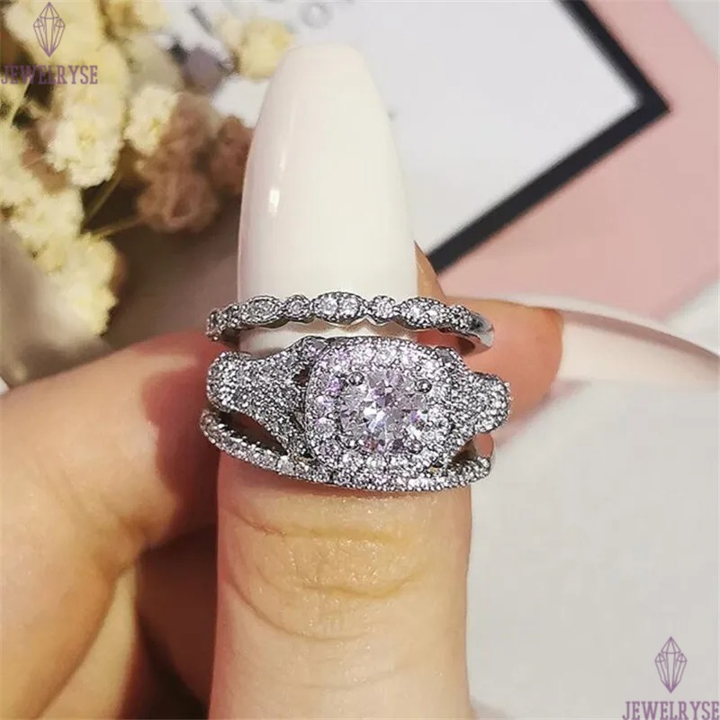 Size 5-10 Top Sell Wedding Rings Vintage Jewelry 925 Sterling Silver Round Cut White Topaz CZ Promise Diamond Gemstones Party 3PCS Women Engagement Ba