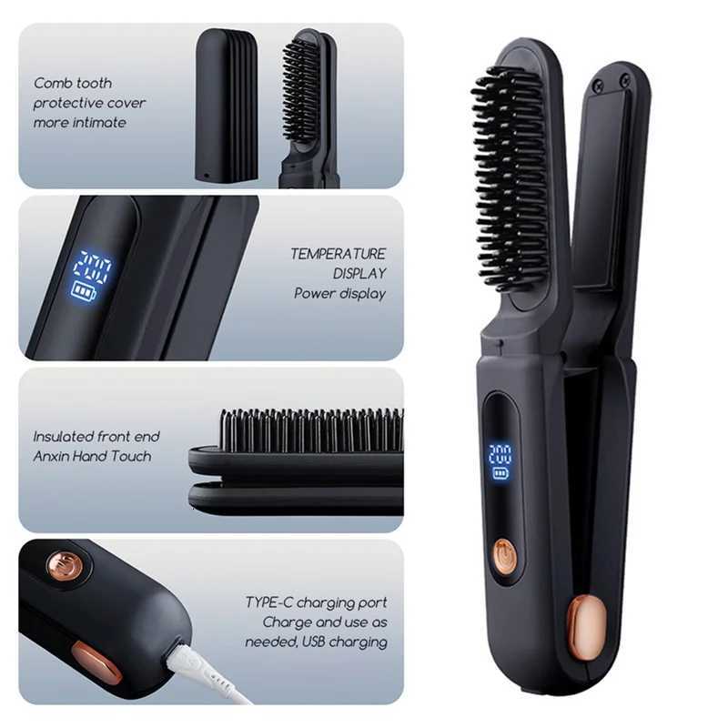AA20-2 In 1 Hair Tool Portable Hair Straightening Brush Hair Straightening Brush VioletT251129