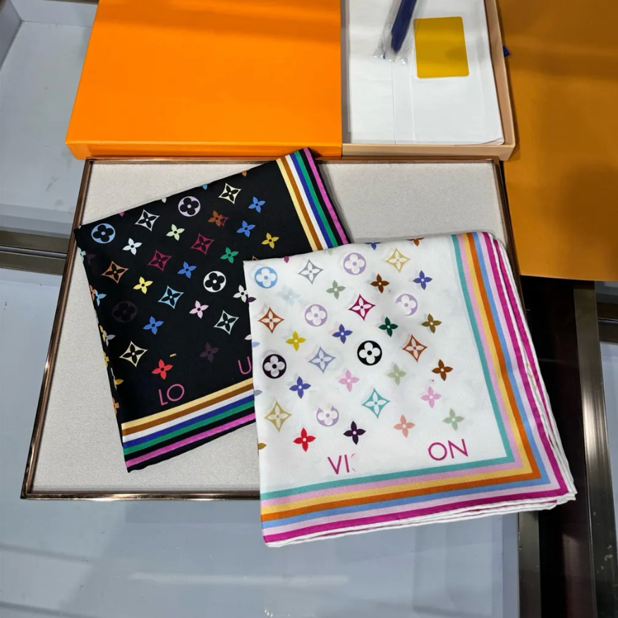 90*90cm Letters Print Floral Silk designer Scarf Headband for Women Fashion Long Handle Bag Scarves Shoulder Tote Luggage Ribbon Head Wraps