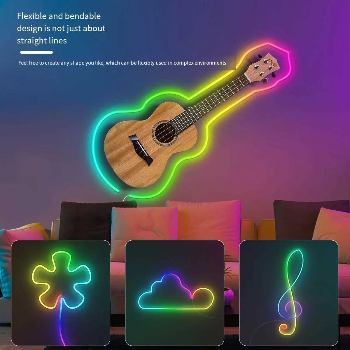 5V USB RGBIC Neon LED Strip Lights with Bluetooth APP Control Music Sync Waterproof Flexible Tape for Gaming Room Party Decor M251129