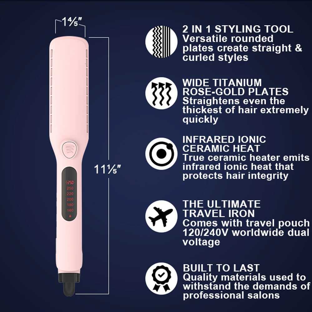 SMET Pro Titanium Flat Iron Anti-Scald Dual Voltage Straightening and Curling 2 in 1 Negative Ion Pink Hair StraightenerT251129