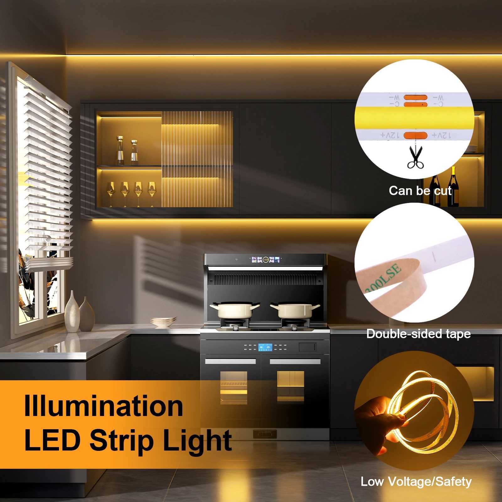 CCT COB LED Strip Lights 608LEDs/m High Density Double Color RA90 Dimmable Led Tape 2700K to 6500K Changing 10mm Width DC12V 24V M251129
