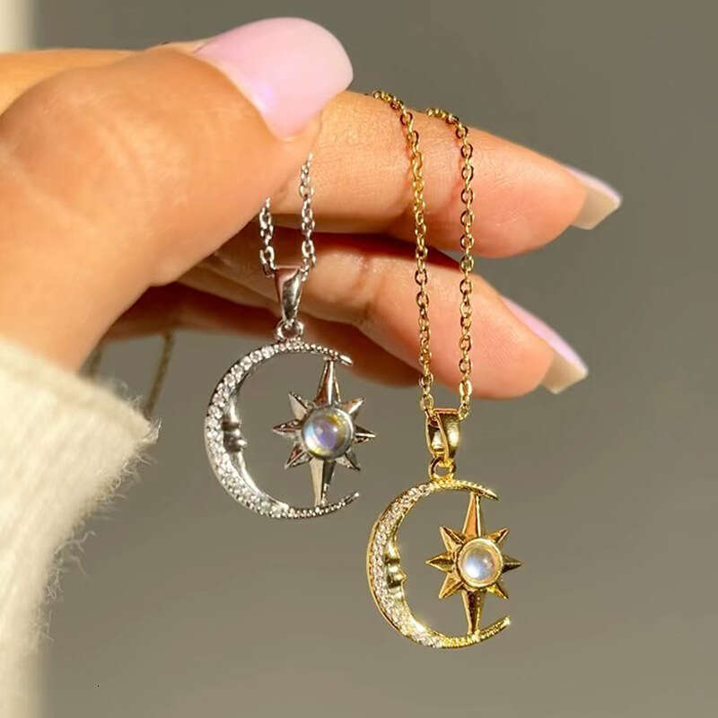 2024 fashion jewelry with moon pendant niche water dia octagonal star necklace for women
