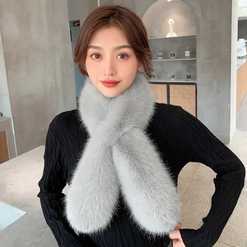 Plush Cross Scarf Faux Rabbit Fur Thickened Soft Scarves Solid Color Winter Cold Resistant Women Neck Warmer Collar ScarfJ251129