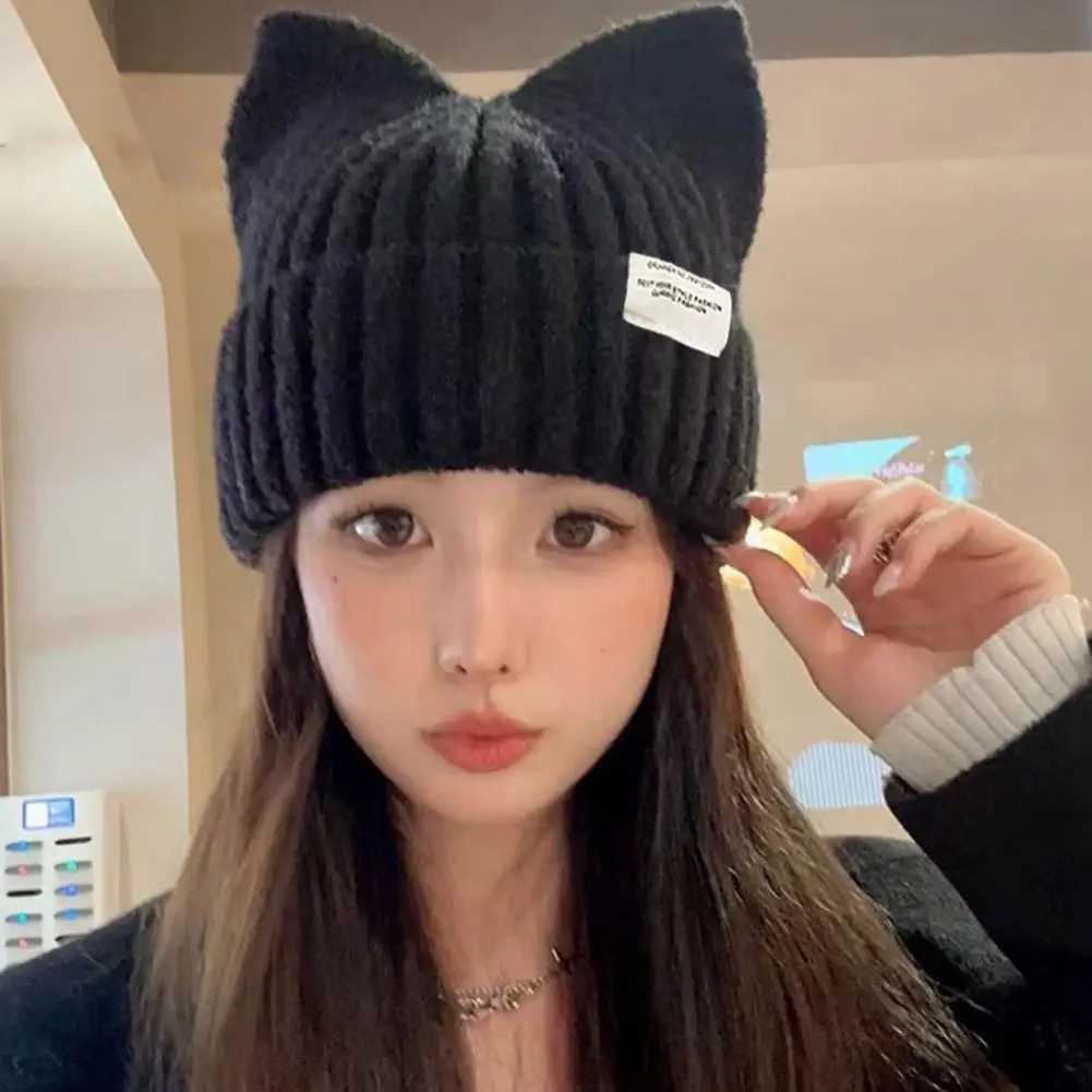 Cute Cat Ear Beanie for Women Girls Autumn Winter Knit Cuff Beanie Hip Hop Beanie Hat Cat Crochet Ski Cap 6 Colors AvailableXJ251129
