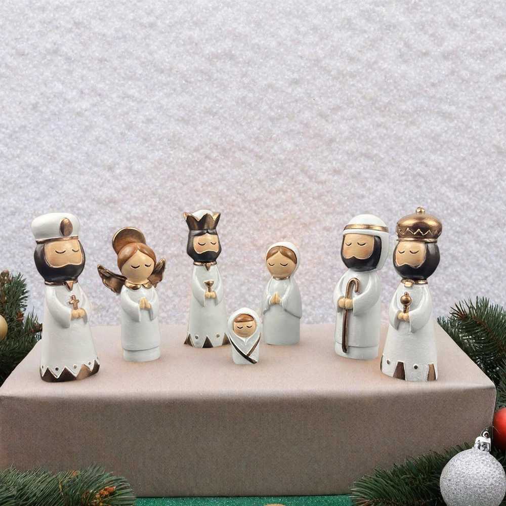 7 Pcs Small Nativity Set Resin Small Christmas Nativity Figurine Christmas Little Nativity Playset Figurine Christmas Manger H251129